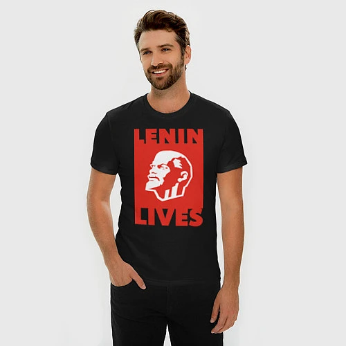 Мужская slim-футболка Lenin Lives / Черный – фото 3