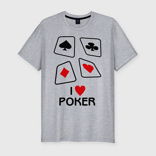 Мужская slim-футболка I love poker / Меланж – фото 1