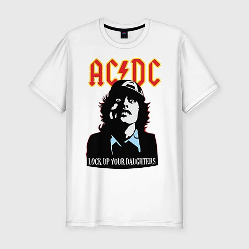 Мужская slim-футболка AC/DC: Lock up your daughters / Белый – фото 1