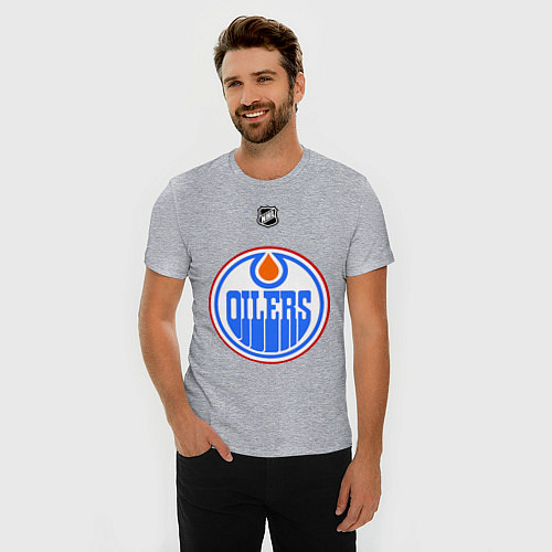 Мужская slim-футболка Edmonton Oilers: Khabibulin 35 / Меланж – фото 3