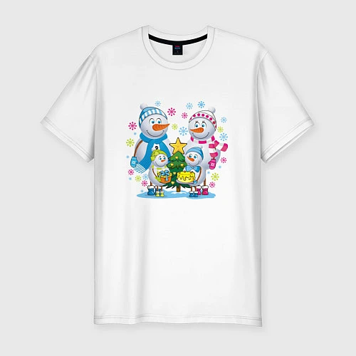 Мужская slim-футболка Семья снеговиков / Белый – фото 1