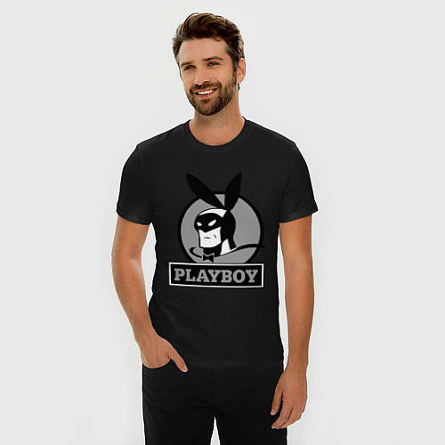 Мужская slim-футболка Playboy (Человек-кролик) / Черный – фото 3