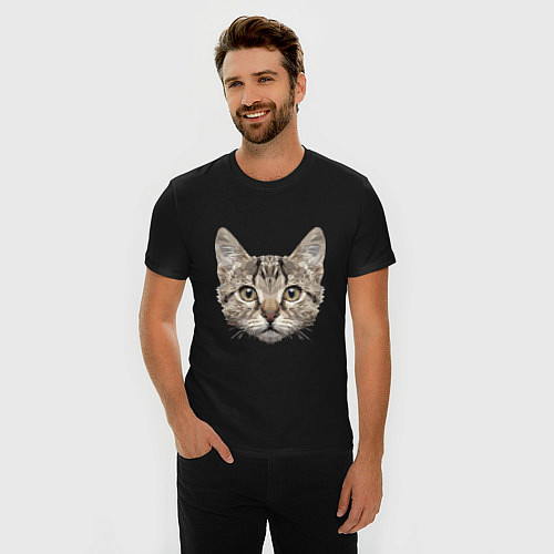 Мужская slim-футболка Полигональный кот / Черный – фото 3