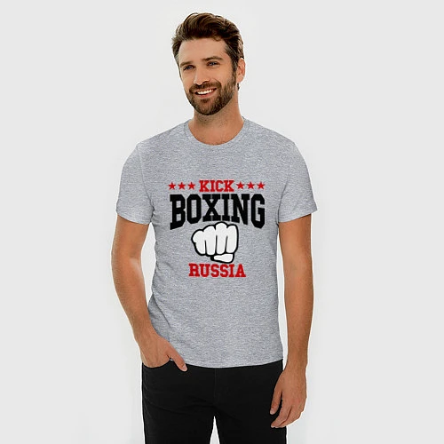 Мужская slim-футболка Kickboxing Russia / Меланж – фото 3