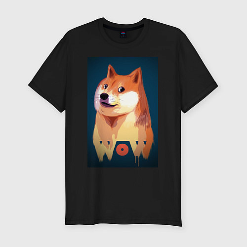 Мужская slim-футболка Wow Doge / Черный – фото 1