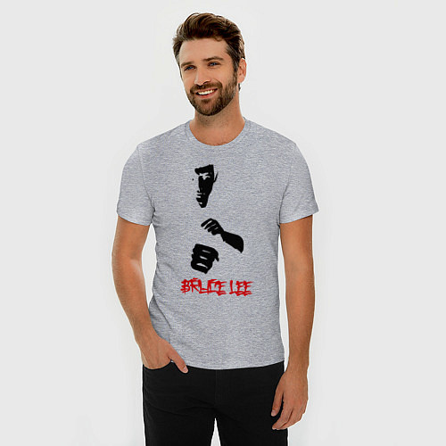 Мужская slim-футболка Bruce Lee / Меланж – фото 3