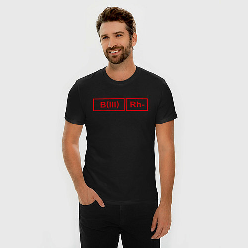 Мужская slim-футболка Группа крови 3, резус - / Черный – фото 3