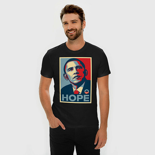 Мужская slim-футболка Obama hope vert / Черный – фото 3