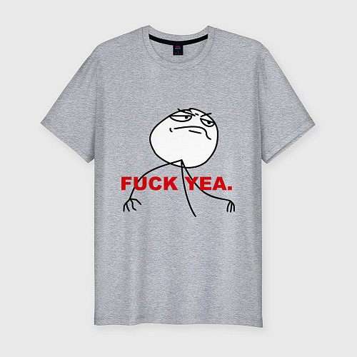 Мужская slim-футболка FUCK YEA / Меланж – фото 1