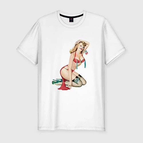 Мужская slim-футболка Рисованная девушка / Белый – фото 1