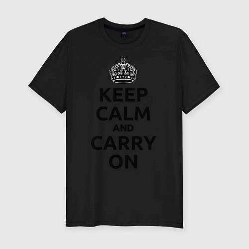 Мужская slim-футболка Keep Calm & Carry On / Черный – фото 1