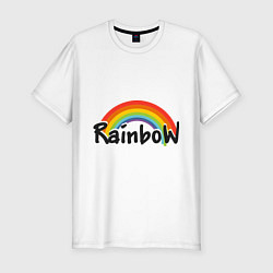 Футболка slim-fit Радуга (надпись), цвет: белый