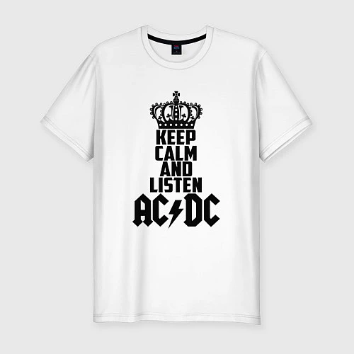 Мужская slim-футболка Keep Calm & Listen AC/DC / Белый – фото 1