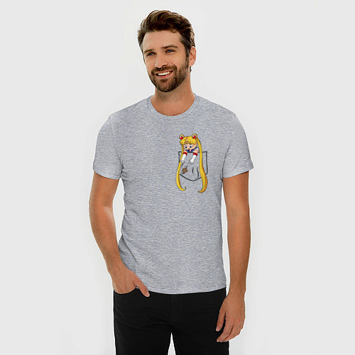 Мужская slim-футболка Little Pocket Moon / Меланж – фото 3