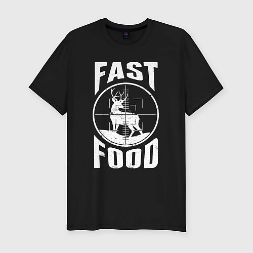 Мужская slim-футболка FAST FOOD олень в прицеле / Черный – фото 1