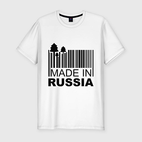 Мужская slim-футболка Made in Russia штрихкод / Белый – фото 1