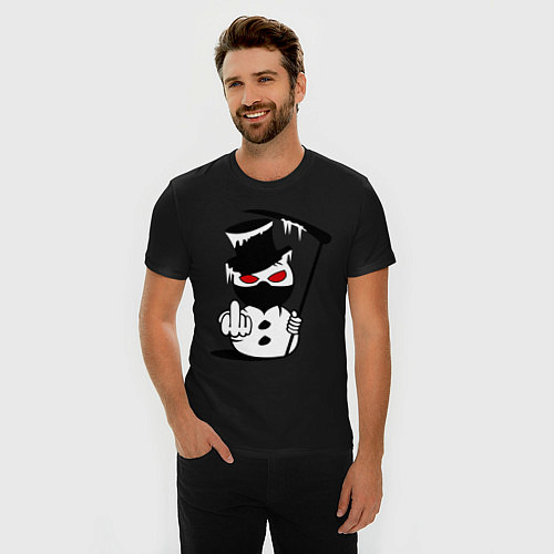 Мужская slim-футболка Злой новогодний снеговик / Черный – фото 3