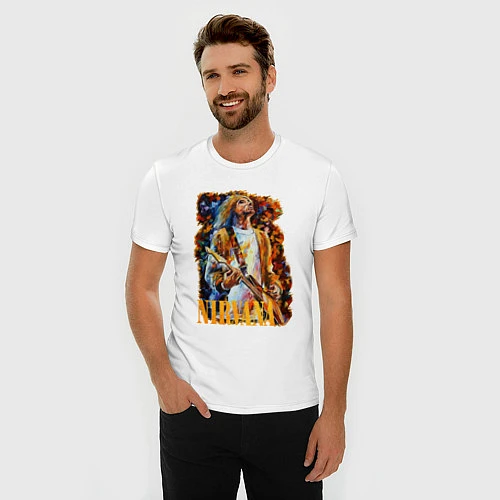 Мужская slim-футболка Cobain Art / Белый – фото 3