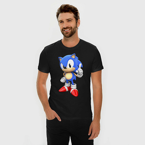 Мужская slim-футболка Classic Sonic / Черный – фото 3