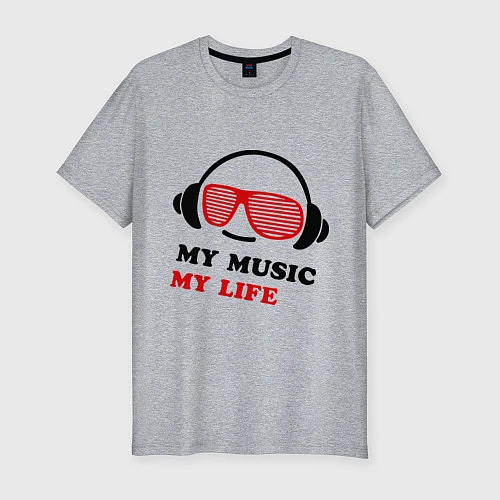 Мужская slim-футболка My music my life / Меланж – фото 1