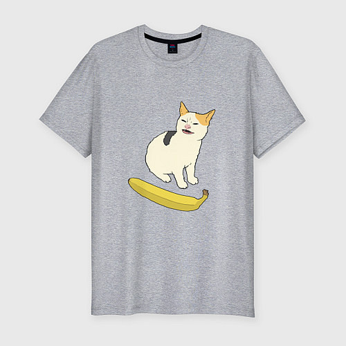 Мужская slim-футболка Cat no banana meme / Меланж – фото 1