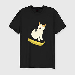 Мужская slim-футболка Cat no banana meme