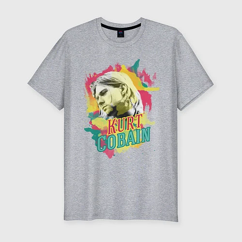 Мужская slim-футболка Kurt Cobain Paints / Меланж – фото 1
