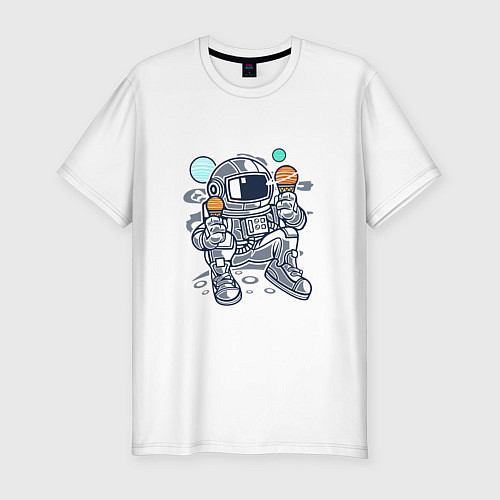 Мужская slim-футболка Космонавт-сладкоежка / Белый – фото 1