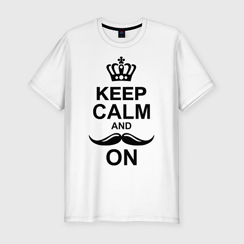 Мужская slim-футболка Keep Calm & Mustache On / Белый – фото 1