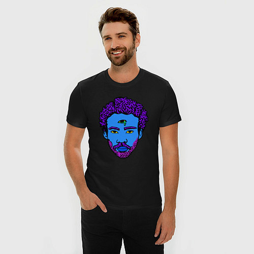 Мужская slim-футболка Childish Gambino синяя голова / Черный – фото 3