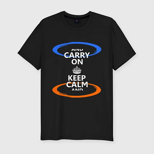 Мужская slim-футболка Keep Calm & Portal / Черный – фото 1