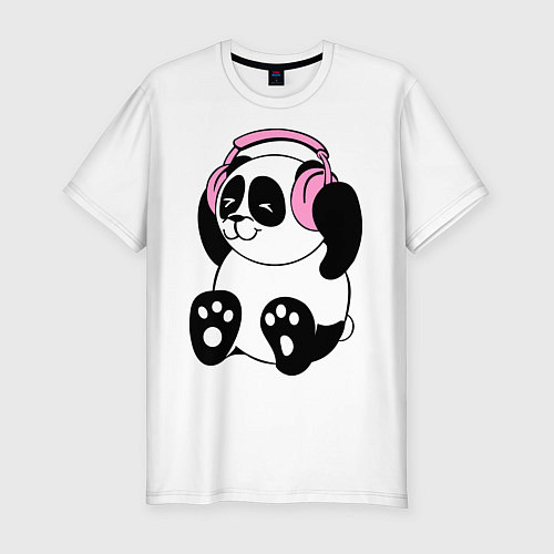 Мужская slim-футболка Panda in headphones панда в наушниках / Белый – фото 1