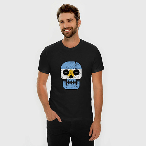 Мужская slim-футболка Argentina Skull / Черный – фото 3