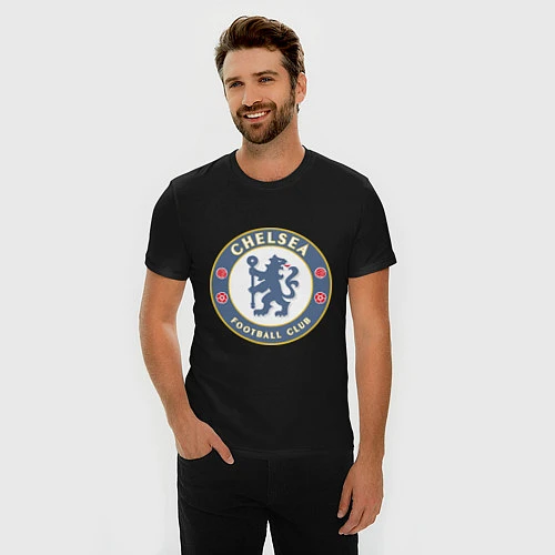 Мужская slim-футболка Chelsea FC / Черный – фото 3