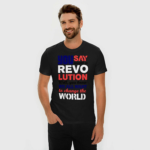 Мужская slim-футболка The Beatles Revolution / Черный – фото 3