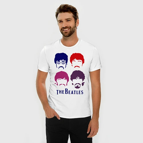 Мужская slim-футболка The Beatles faces / Белый – фото 3