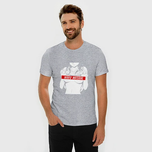 Мужская slim-футболка WAIFU MATERIAL / Меланж – фото 3