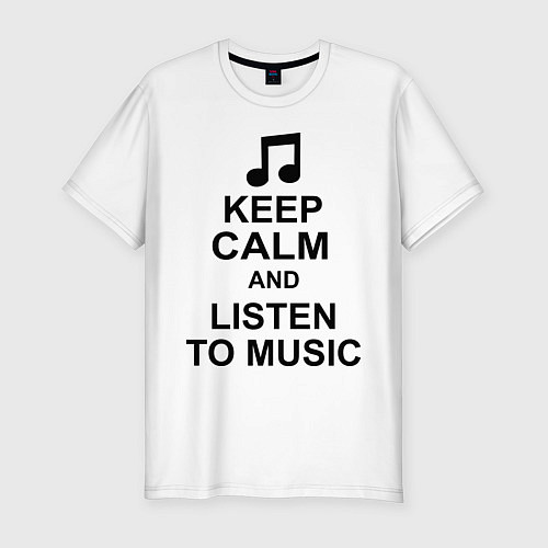 Мужская slim-футболка Keep Calm & Listen To Music / Белый – фото 1