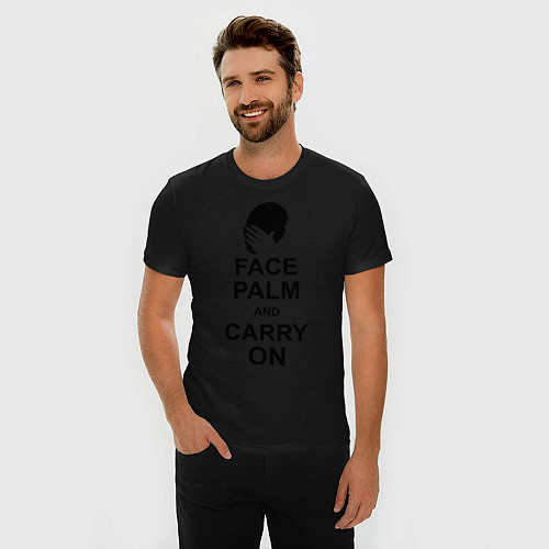 Мужская slim-футболка Face palm and carry on / Черный – фото 3