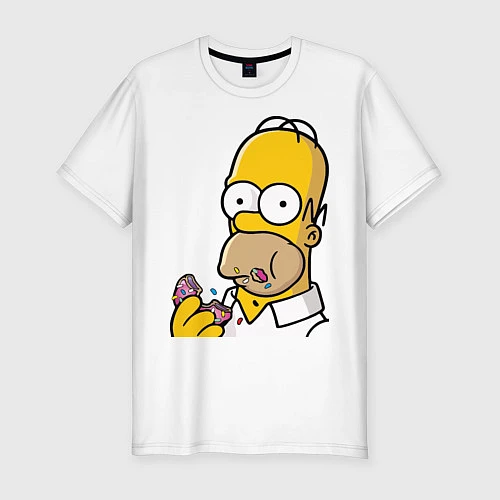 Мужская slim-футболка Гомер с Пончиком / Белый – фото 1