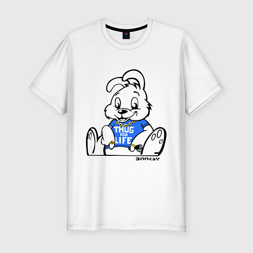Мужская slim-футболка Кролик Бэнкси / Белый – фото 1