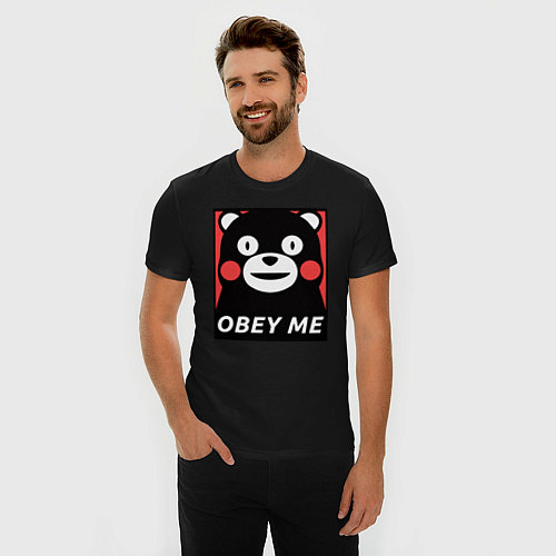 Мужская slim-футболка Kumamon: Obey Me / Черный – фото 3