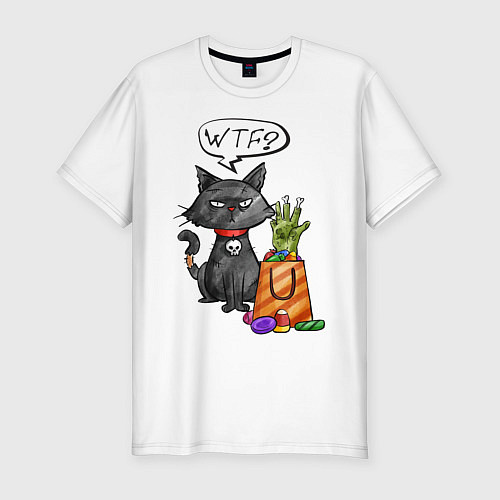 Мужская slim-футболка Black Cat: WTF? / Белый – фото 1