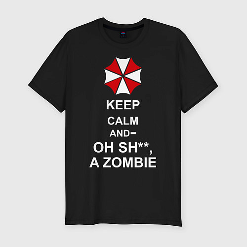 Мужская slim-футболка Keep Calm & Oh Sh**, A Zombie / Черный – фото 1