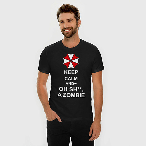 Мужская slim-футболка Keep Calm & Oh Sh**, A Zombie / Черный – фото 3