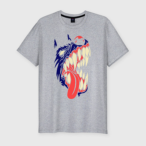 Мужская slim-футболка Разъяренный волк / Меланж – фото 1