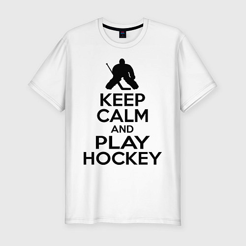 Мужская slim-футболка Keep Calm & Play Hockey / Белый – фото 1