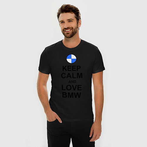 Мужская slim-футболка Keep Calm & Love Bmw / Черный – фото 3