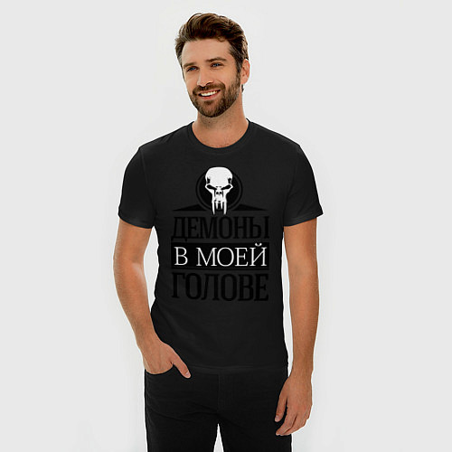 Мужская slim-футболка Демоны в голове / Черный – фото 3
