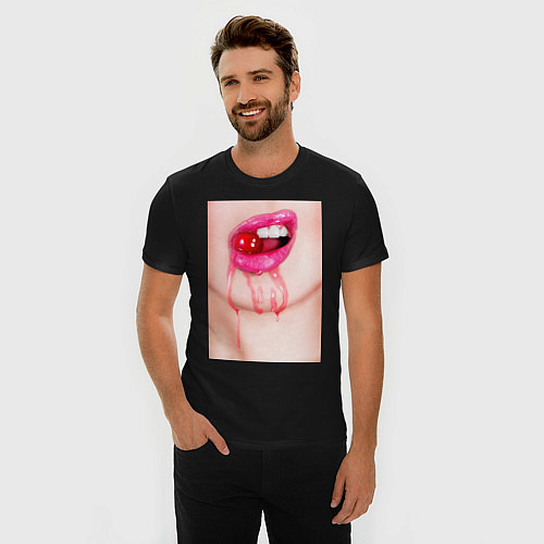 Мужская slim-футболка SWAG Liquid Lips / Черный – фото 3
